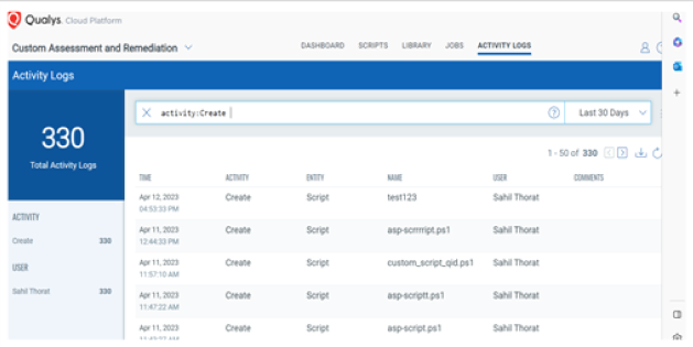 Activity Log filter by user